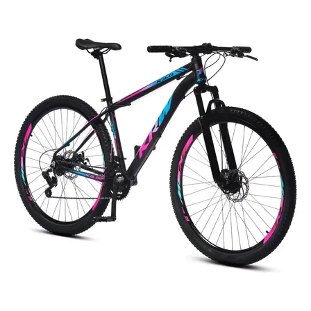 Bicicleta Bike Aro 29 Krw Mountain Bike Câmbio Shimano Tz 21 Velocidades Freio A Disco Suspensão Dianteira sh21 Cor: Preto/Rosa e Azul Tamanho Quadro: 17