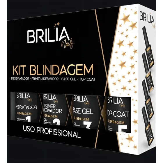 Kit Blindagem Unha Brilia Gel Com Primer e Top Coat LED/UV