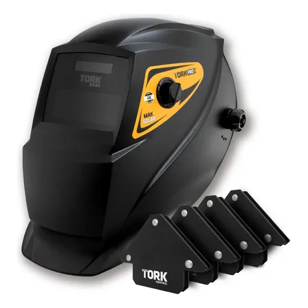 Máscara De Solda Automática 4K Auto Escurecimento Solar DIN 9-13 Com Proteção UV+4 Esquadros Magnéticos 12kg