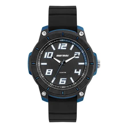 Relógio Mormaii Masculino Casual Azul - Mo2035lh/8a Correia Preto Fundo Preto