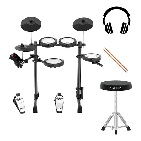 Bateria Eletrônica Portátil Aroma Tdx-18 10 Corpos Bluetooth Usb Preta Preto