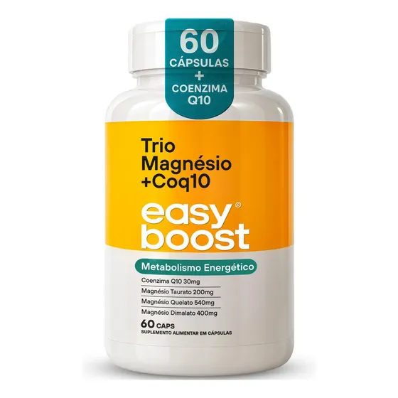Trio Magnésio Dimalato Quelato Bisglicinato Taurato + Coenzima Q10 Easy Boost 60 Cápsulas