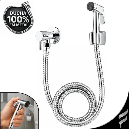 Ducha Higiênica Chuveirinho Softinox Completa 100% Metal Registro 1/4 De Volta Toda Inox Para Banheiro Privada Parede Bidê Ducha Redonda Cromada Preta Luxo Cromado Brilhante