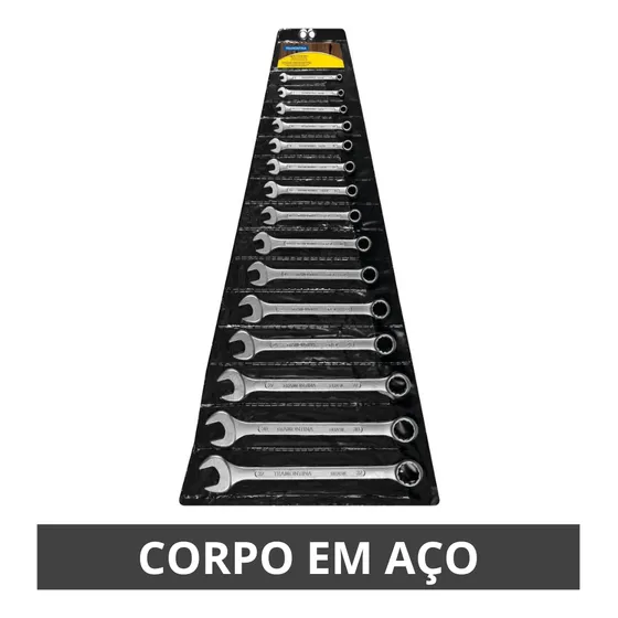 Kit Jogo De Chaves Combinadas Basic Com Corpo Em Aço Especial Cromado 15 Peças Tramontina Prateado