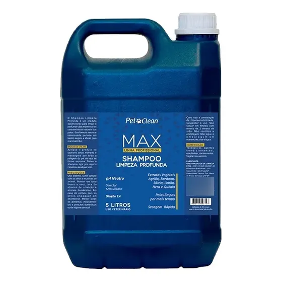 Shampoo Profissional Pet Clean 5l Limpeza Profunda Para Cachorros E Gatos