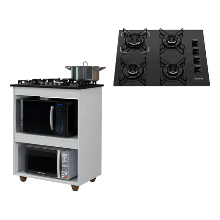 Kit Balcão Cooktop Turim Com Fogão 4 Bocas Itatiaia Cor Branco