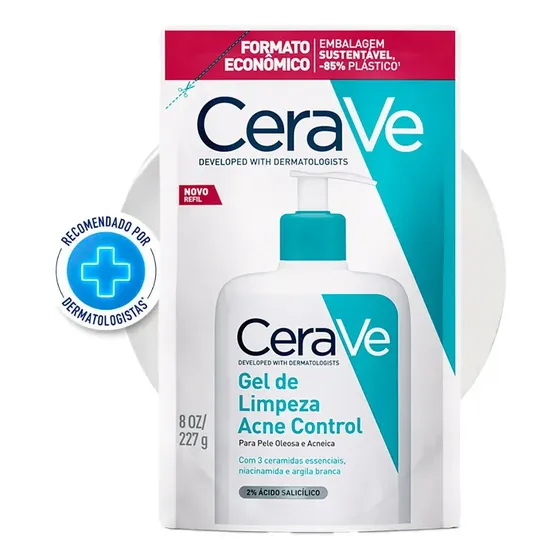 Refil Gel de Limpeza Facial Antiacne Pele Oleosa, Acne Control CeraVe, 227g