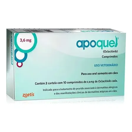 Apoquel Dermatológico Anti Coceira Zoetis Para Cães - 3,6 Mg - 20 Comprimidos