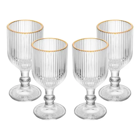 4 Taças Wolff Lines De Vidro Para Licor Com Fio De Ouro 75ml