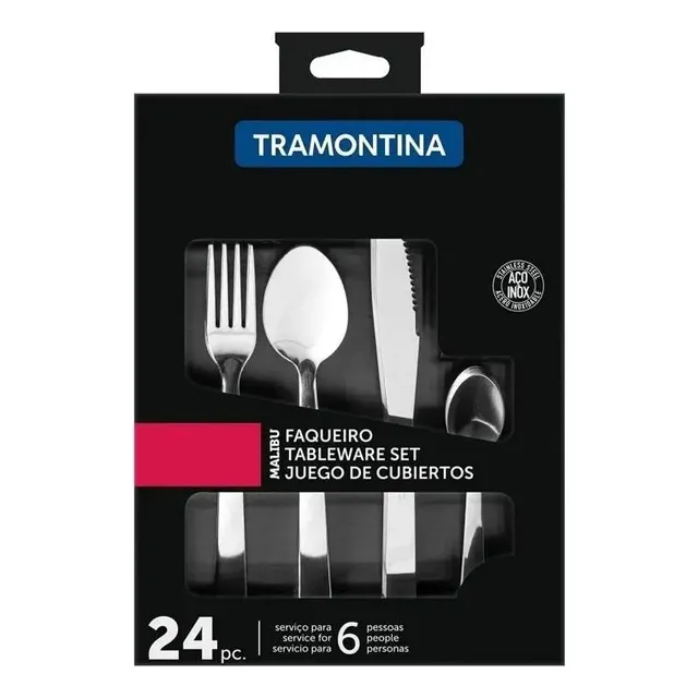 Faqueiro Tramontina Malibu Aço Inox Liso 24 Peças Cinza