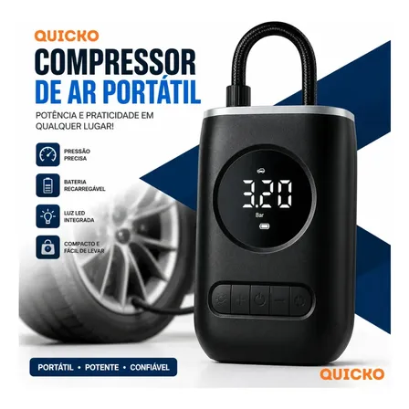 Mini Compressor De Ar Digital Portátil Recarregável Usb-c Inflador Elétrico Sem Fio Para Pneus De Carro, Moto E... 60 Hz 127/220v Monofásica