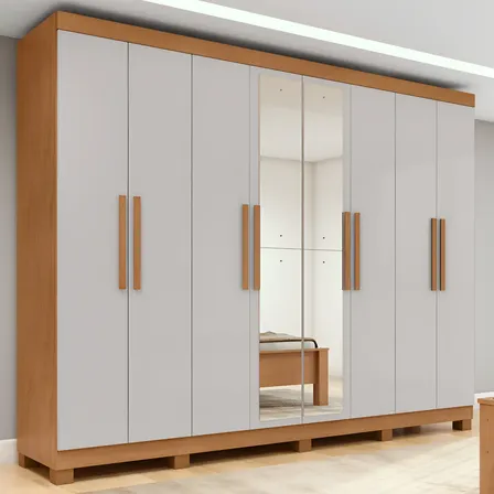 Guarda-roupa Casal Móveis Lopas Easy Slim 8 Portas Com Espelho E Gavetas