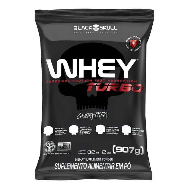 Black Skull Caveira Preta Proteína Whey Turbo Pó Baunilha
