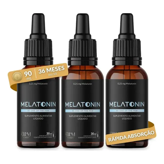 Kit 3 Melatonina Gotas Sublingual Dose 30ml Sabor Maracujá Rápida Absorção Efeito Imediato Pura Concentrada 210mcg Liquida Ellym Nutrition