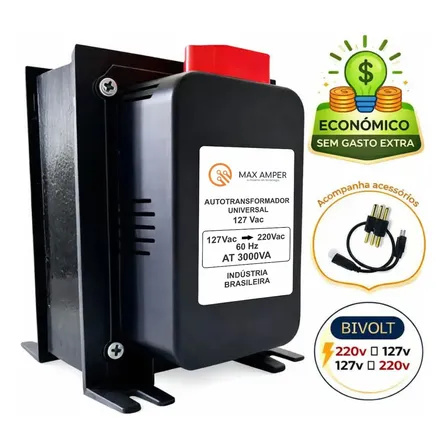 Auto Transformador 3000va Bivolt 9000 Btus 110 Para 220 E 220 Para 110 1600w Max Amper