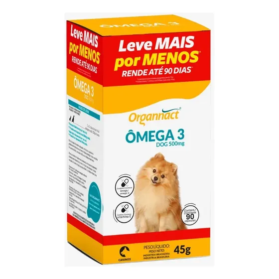 Ômega 3 Dog 500mg Organnact 90 Cápsulas Peixe