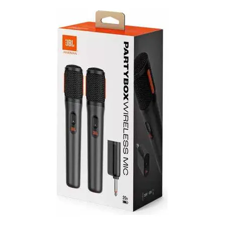 2 Microfones Sem Fio Jbl Partybox Profissional Duplo Dinâmico Recarregável Preto