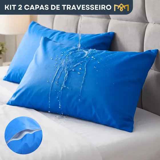 Kit 2 Capas Impermeáveis Antiácaro Antialérgicas Azul 70x50cm