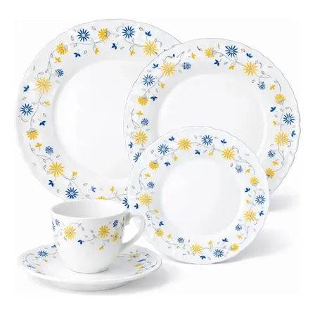 Aparelho De Jantar Completo Opaline 20 Peças Branco Blooming Daisy