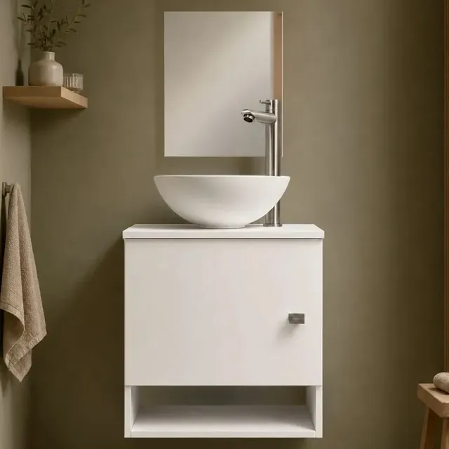 Gabinete Para Banheiro 40cm Com Cuba E Espelho Armário Suspenso Lavabo Completo