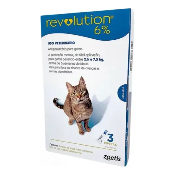 Revolution Antipulgas Para Gatos 2,6kg A 7,5kg Com 3 Pipetas Zoetis