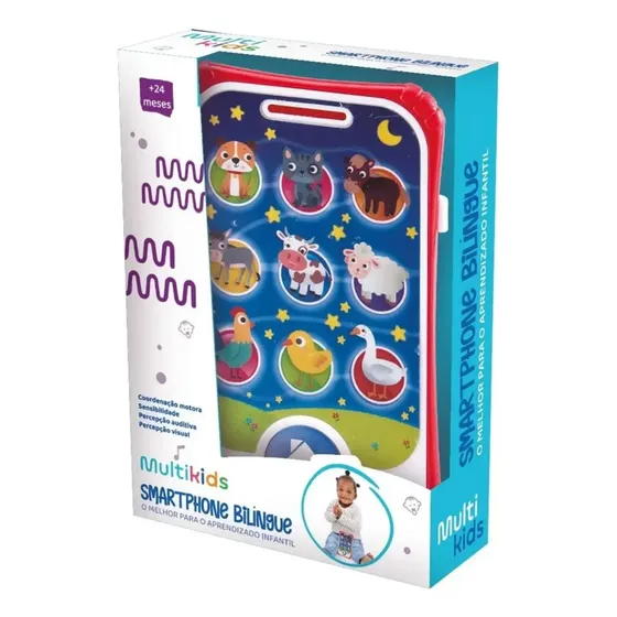Brinquedo Smartphone Bilíngue com Som Português Inglês Primeira Infância BR2098 Vermelho Multikids