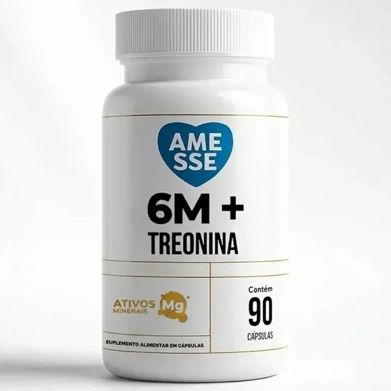 Magnésio 6M 6 Magnésios em 1 com Treonina - Treonato + Dimalato + Bisglicinato + Quelato + Citrato + Cloreto - Amesse 90 Cápsulas Sem Sabor