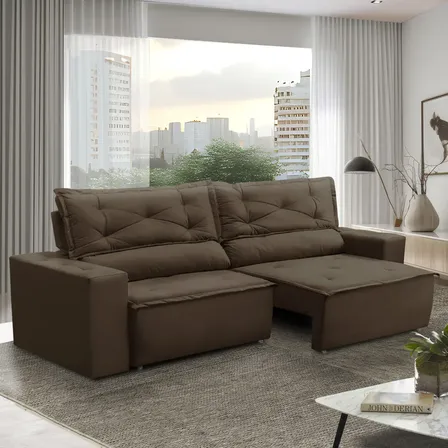Sofá Retrátil Reclinável Com Molas 1,50m Livia Suede Marrom
