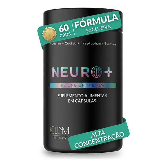 Neuro+ 60 Capsulas Nootropico Energético Foco Cafeina Taurina Magnesio Triptofano Taurina B12 L-Tirosina B3 B9 Memoria Energia Triptofano Vitaminas D Coenzima Q10 Ellym Nutrition