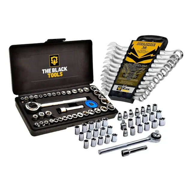 Kit Ferramentas The Black Tools com Jogo de Soquetes 40 Peças e Chaves Combinadas de 6 a 22mm