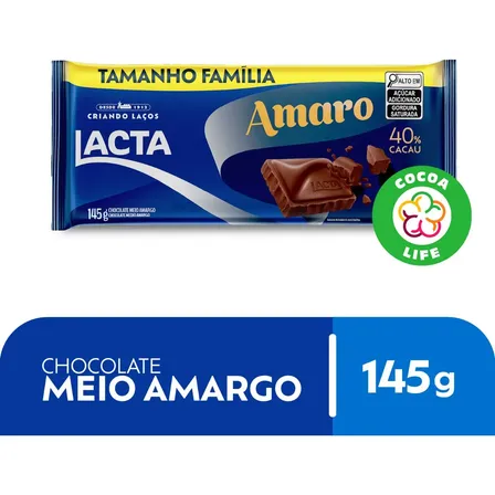 Chocolate Meio Amargo 40% Cacau Lacta Amaro 145g