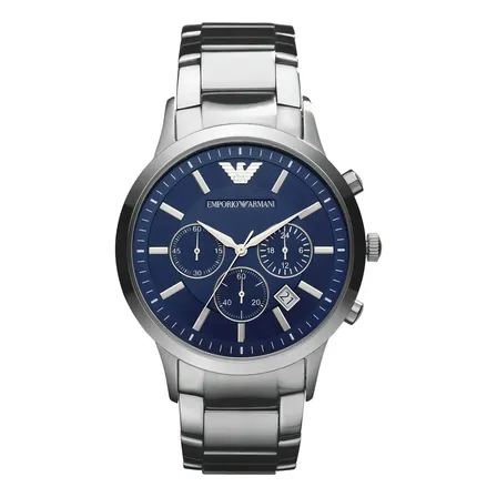 Relógio De Aço Inoxidável Emporio Armani Ar2448 Cronógrafo M Prateado Azul