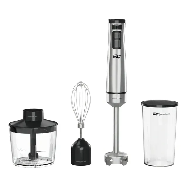 Mixer 3 Em 1 Wap Wm1 Processador Portátil Inox Com Batedor De Claras Preto 220v