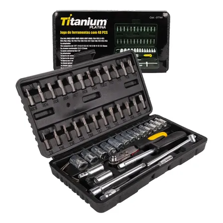 Kit Jogo De Ferramentas Com Maleta 48 Peças Titanium Platina