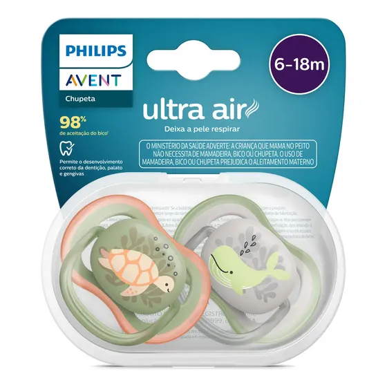 Chupeta Avent Ultra Air Baleia Tartaruga 6-18m Cor Baleia / Tartaruga