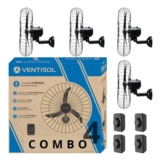 Ventilador 60cm Silencioso Combo 4 Oscilante Ventisol 60 Cm Preto 127v Plástico 3