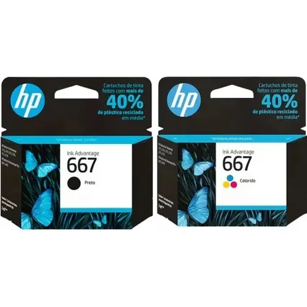 Kit Tinta Cartucho Hp 667 Preto E 667 Colorido