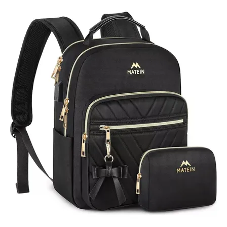 Mochila Feminina Viagem, Mochila Escolar Mochila Pequena Social Impermeável e Antifurto USB, Mochila Moderna e Leve para Escolar Trabalho Viagem Uso Diário, Matein 1342 Preto Lisa 36,8L