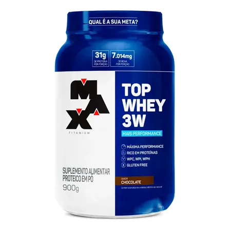 Top Whey Protein 3w 900g Whey Concetrado Max Titanium Sabor Chocolate
