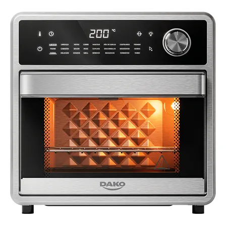 Forno Fryer Dako Inox 2 Em 1 Com Painel Digital 15 Litros 24 Funções E 1600w 220v Preto