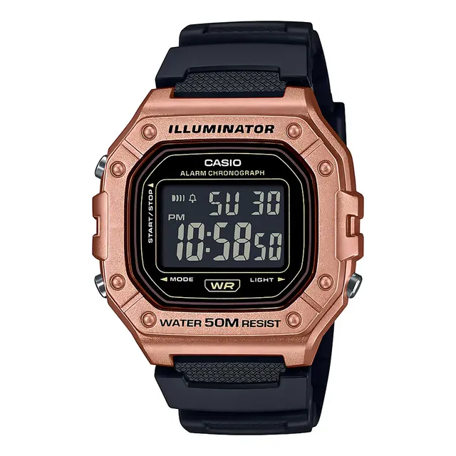 Relógio Casio Masculino Digital Quadrado W-218hm-5bvdf Preto Ouro-rosa