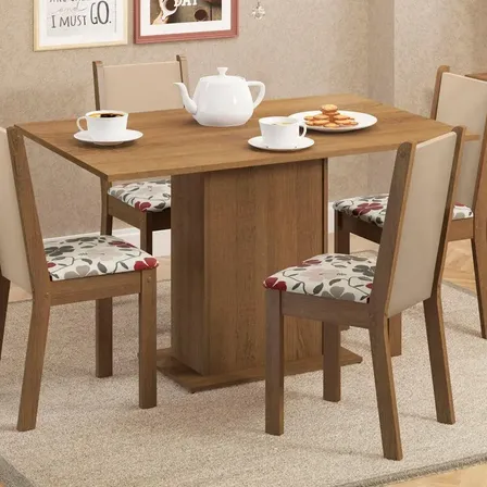 Sala De Jantar Madesa Talita Mesa Tampo Madeira 4 Cadeiras Cor Rustic/crema/floral Hibiscos Desenho Do Tecido Das Cadeiras Liso Rustic/crema/floral Hibiscos Liso