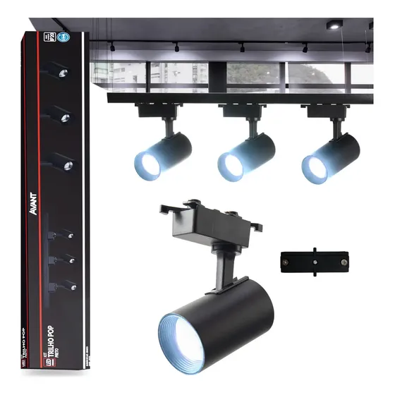 Kit Trilho Eletrificado 15w 6500k 1m Preto Com 3 Spots Led Branco Frio 251931414 - Avant