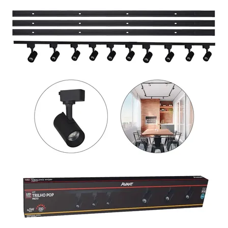 Kit Trilho Eletrificado Led 50w 3000k 3m Preto 10spots Avant Estrutura Branco Quente 3000k 110v/220v (bivolt) 127/220v