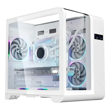 Mid Tower Gamer Branco K-mex Aquario Cg-w8ki Cyberpunk C/ Display Digital