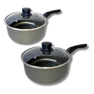 Kit Panelas Marcolar N16 E 18 Antiaderente C/ Tampa De Vidro Cor Grafite Black