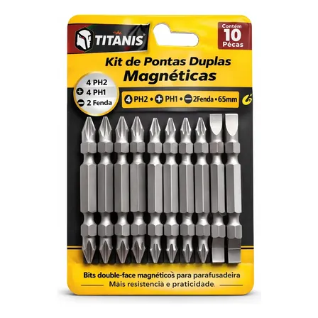 Kit Ponteiras Bits 65mm Ponta Dupla Para Parafusadeira Com Ponta Magnétiva Imantada