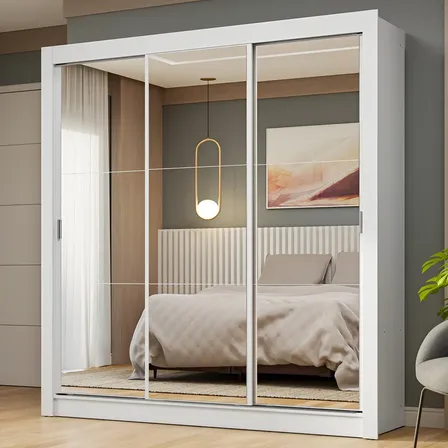 Guarda-roupa Casal 3 Portas Correr Espelho Nobre Madesa Cor Branco