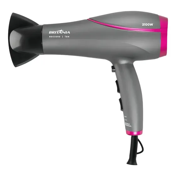 Secador De Cabelos Britânia BSC2200 Bivolt 2100w Com Tecnologia Tourmaline Íons - 2 velocidades + 3 temperaturas + jato de ar frio