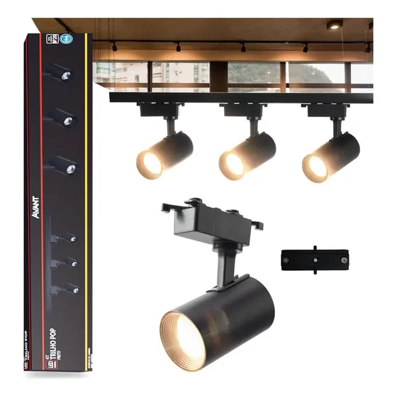 kit Trilho Eletrificado Click 1m + 3 Spots 5w 3000k Branco Quente Bivolt Preto Cod: ALUT001667 Alut By Avant